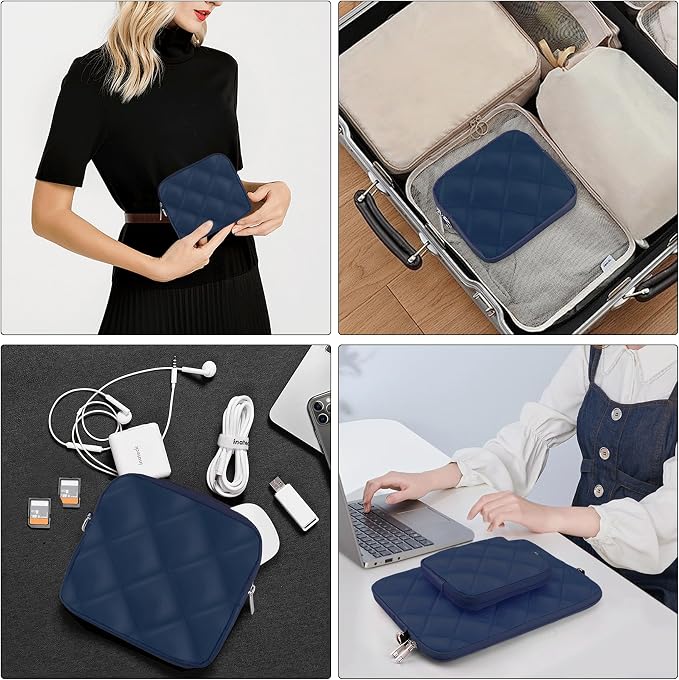Puffy Quilted Travel Cable Electronic Organizer for Accessories Laptop MacBook Power Adapter, Wireless Mouse, for iPhone Charger, Cellphone, Power Bank