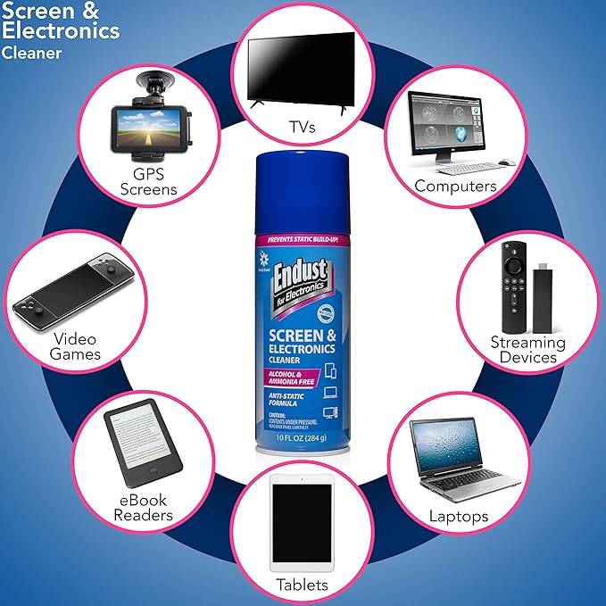Endust for Electronics; Anti-Static Screen & Electronics Multi-Surface Foaming Cleaning Spray with Extra Large Microfiber Towel; 10 oz. Aerosol + 16"x16" Towel (096010PT)