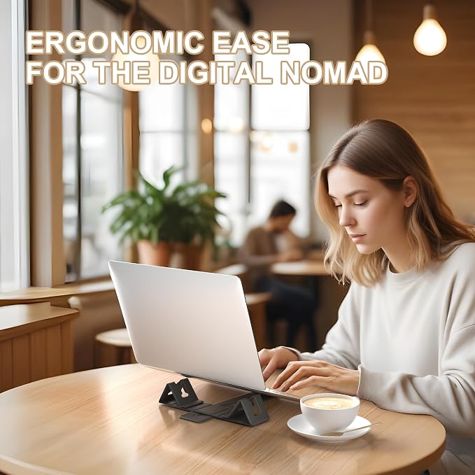 Magnetic Adjustable Travel Laptop Stand for Digital Nomads and Business Travelers. Compact, Foldable, and Ideal for Desk Use. Elevate Your Work Experience with Our Laptop Riser on the Go (Dark Gray)
