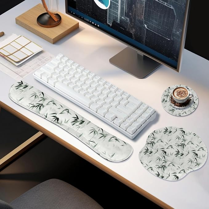 RICHEN 3 PCS Computer Mouse Pads for Desk with Coaster Set, Non-Slip Keyboard Wrist Rest and Mouse Pad Set, Ergonomic Design(YKMWR-56)