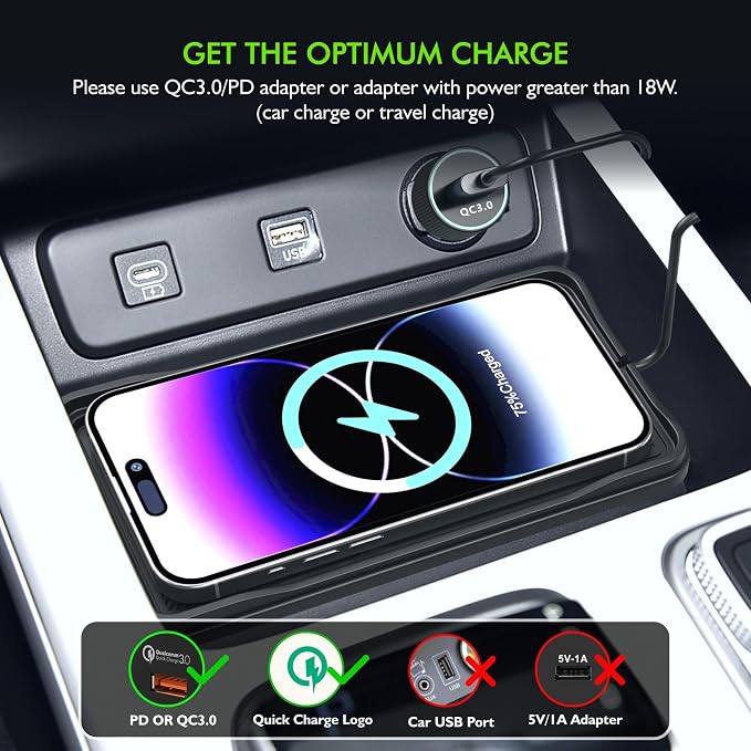 Wireless Car Charger Pad, LANSEMKU 15W Fast Wireless Charging Pad for Car, Non-Slip Smart Safe Phone Charger Mat with 20W Car Adapter, Compatible with iPhone 16 15 14 13 12 Pro Max AirPods, 30CM Cable