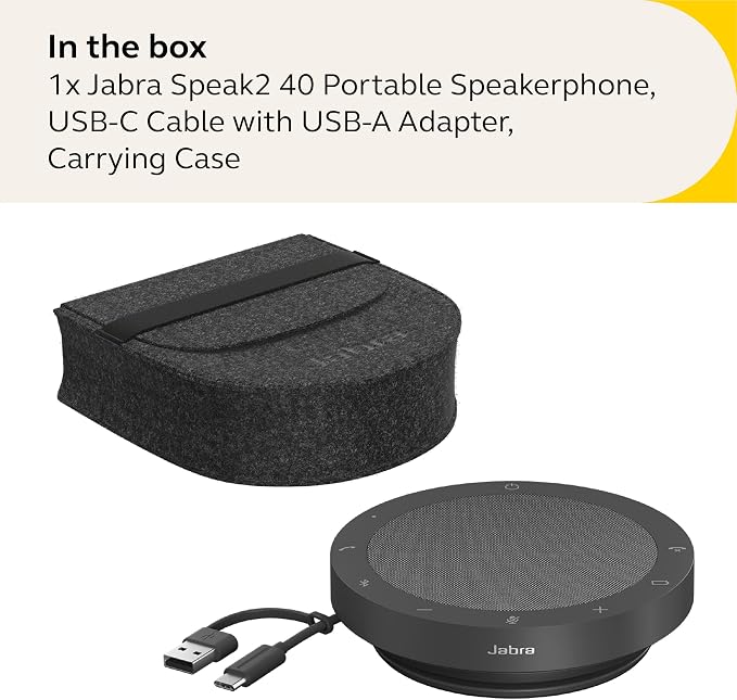 Jabra Speak2 40 Portable Speakerphone - 4 Noise-Cancelling Mics, Full-Range 50mm Portable Speaker, Wideband Audio and USB-A and USB-C Connections - Certified for Zoom and Google Meet - Dark Grey
