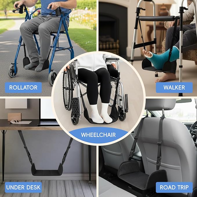 SPRING SEAON Wheelchair Foot Rest Hammock, Adjustable Leg Support Foot Sling with Soft Padded Base, Anti-Squeeze Footrest Replacement for Wheelchairs, Essential Wheelchair Accessories (Black)