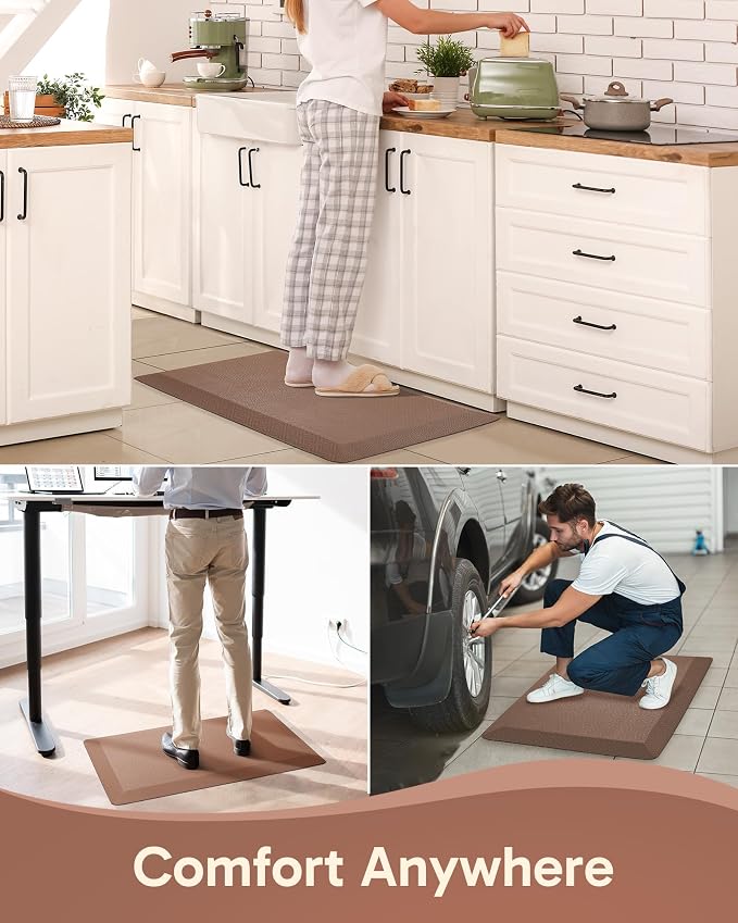 Ophanie Kitchen mats for Floor, 3/4 inch Thick, Kitchen Rugs, 20x48 Anti Fatigue Standing Cushioned Mat, Waterproof,Comfort Ergonomic mat for Office, Home, Sink, Brown Non-Slip Bottom