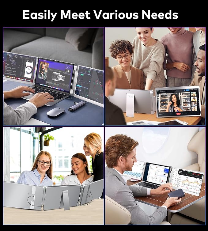 14" Triple Monitor Laptop Screen Extender- FHD 1200P 16:10 Laptop Screen Extender, Left Screen 360° Flip Portable Monitor for 12-16.5" Laptops with HDMI/USB-C, Plug & Play - S7