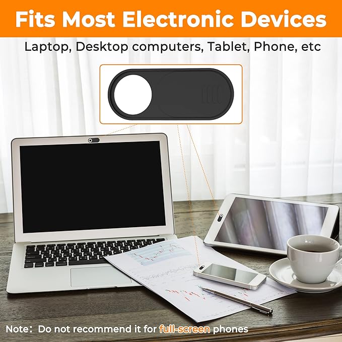 Yilador Laptop Camera Cover Slide Cute, Ultra Thin Webcam Cover for iPhone iPad MacBook Pro Computer iMac Cell Phone PC Accessories, Camera Blocker Slider, Great for Privacy (6*Big Black)