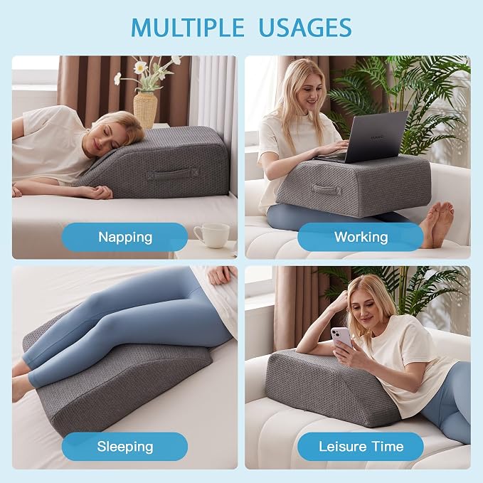 MEGCXIT Leg Pillow Elevation Blood Circulation, Leg Wedge for Elevation for Swelling, Leg Elevating Pillow for After Surgery, Memory Foam Foot Knee Pillow for Back Sleeping 23.6×16.8×8 Inch Dark Grey