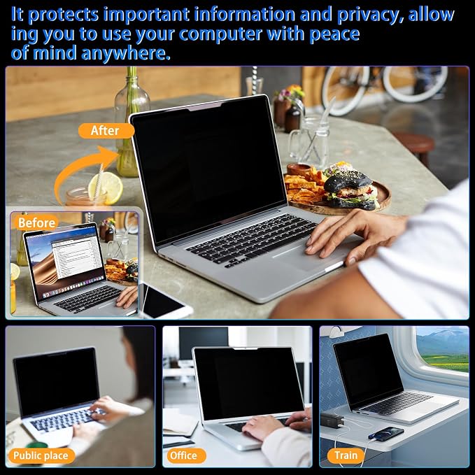 Magnetic Privacy Screen 12.5" 16:9 for Laptops - 2-Sided Removable Anti-Peeping/Anti-Glare, Blue Light Block, UV Protect, Reduce Strain, Fits Chromebook/Lenovo/HP/Dell/Acer/ASUS/XPS