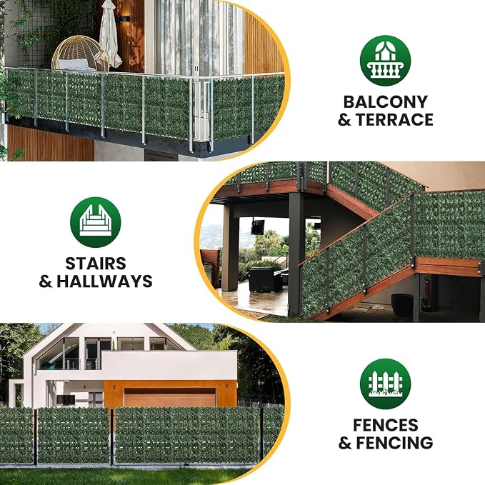 KASZOO Artificial Ivy Privacy Fence Screen - 160''(L) x 40''(W) Faux Greenery Wall Panels for Outdoor Privacy, Balcony, Patio, Backyard, Fence Decor, Realistic Green Leaves for Wall or Garden Use