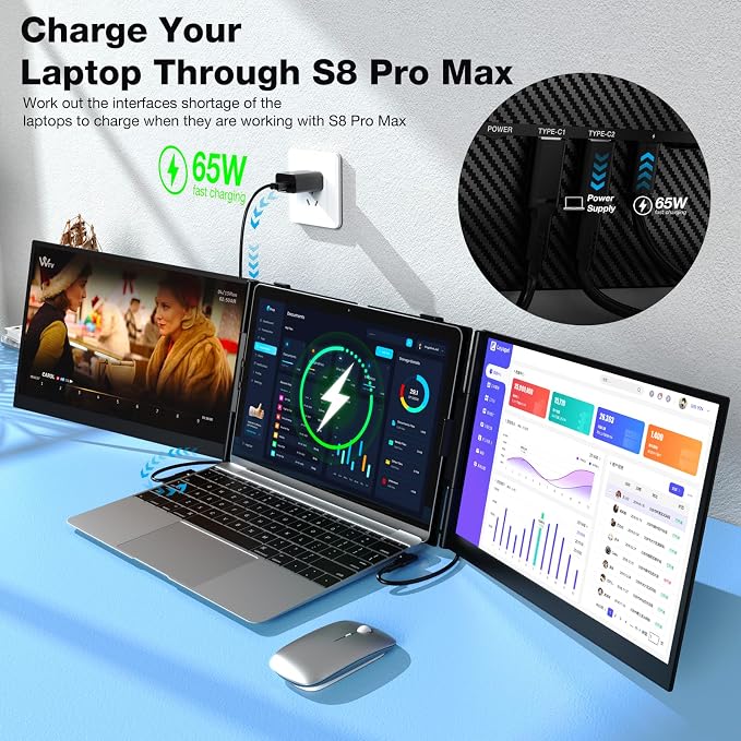 Laptop Screen Extender, Ultra-Thin 15.6" FHD 1200P 16:10 Portable Monitor for Laptop, Lightweight Travel Monitor Extender Plug & Play for 14.2"-17.3" Laptops, Compatible with Wins/Mac/Android/Chrome
