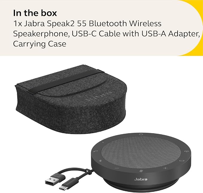 Jabra Speak2 55 Wireless Bluetooth Speakerphone - Compact and Portable Speaker with 4 Noise-Cancelling Mics, Full-Range 50mm Speaker & Wideband Audio - Certified for Zoom and Google Meet - Dark Grey