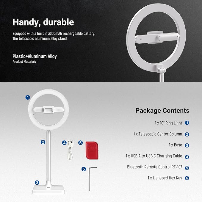 NEEWER Entry Level Version 10" 7W LED Ring Light with Stand/Phone Holder Mount/3 Color Modes, 69" Telescopic Selfie Ringlight, Lighting for iPhone Streaming Makeup Lash Studio Video Recording, N18