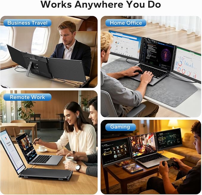 Laptop Screen Extender, Triple Screen Laptop Monitor Extender for 13”-17.3” Laptop, 14” 1080P FHD IPS Portable Monitor with 100% sRGB, Plug & Play Monitor Extension for Business Travel,Coding & Gaming