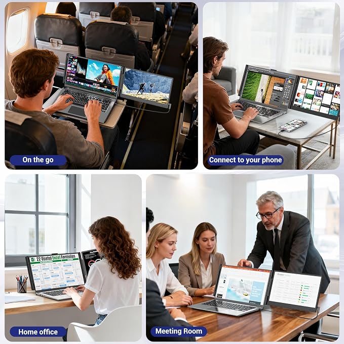 Laptop Screen Extender, 14” FHD 1080P IPS Dual Laptop Monitor Extender, Portable Monitor for 13-17.3” Laptops, Plug & Play Dual Screens for Windows/Mac with USB C/HDMI Port