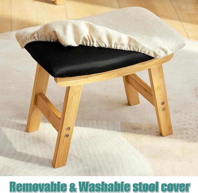 viewcare Foot Stools Ottoman, Small Soft Footrest Ottoman with Wood Legs, Sofa Footrest Extra Seating for Living Room Entryway Office