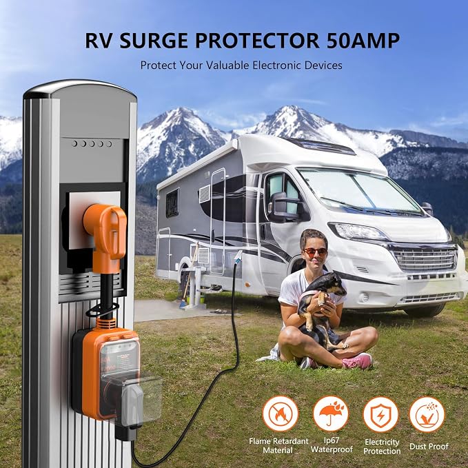 RV Surge Protector 50 Amp,RV Surge Voltage Protection with Safety Certification, 12000 Joules Circuit Analyzer for RV, RV Adapter Plug for Camper