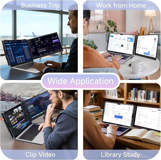 14" Laptop Screen Extender, 0.19" Ultra-Thin Laptop Monitor, Stable Damping Stand with 90° Rotation, 180° Rotation Dual Screen, Extra Compatible with Windows/Mac/Android/Switch/PS Fits 13"-17" Laptops