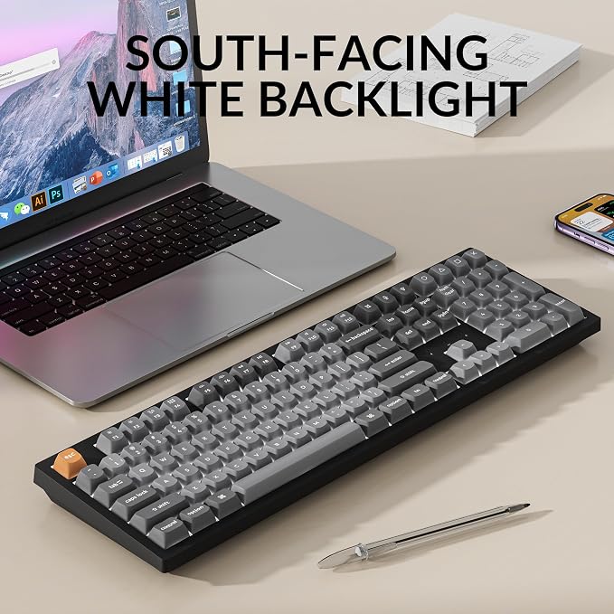 Keychron K10 Max Wireless Custom Mechanical Keyboard, 100% Layout QMK 2.4 GHz Bluetooth White Backlit with Hot-swappable Keychron Super Red Switch Compatible with Mac Windows Linux