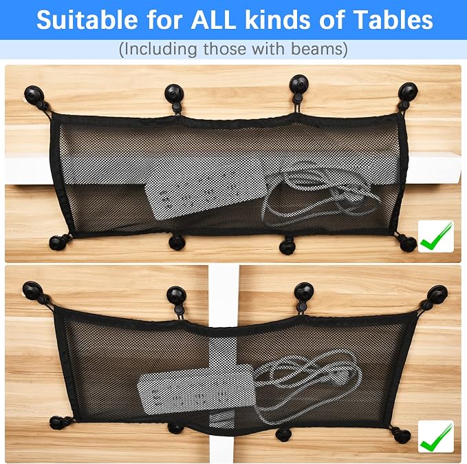 Cable Management Net Under Desk Kit,Privacy Mesh Cable Manager Flexible Under Desk Wire Net Large Capacity Cord Organizer Net for Office,Standing Desk, Home, 26 X 10 Inches