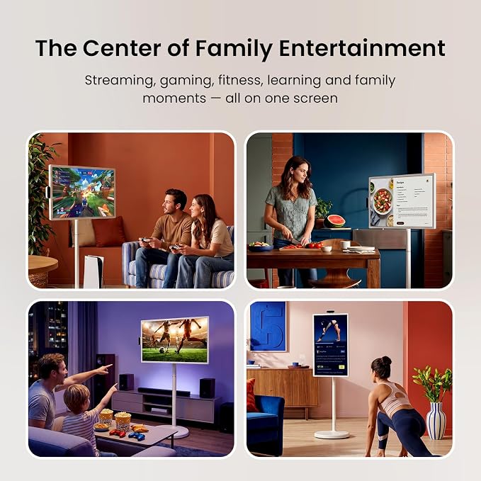 ApoloSign 24 Inch FHD Smart Portable TV 2nd Gen, 16(8+8) GB RAM+128GB, Android 16, EDLA-Certified, Rolling Tablet TV on Wheels, Built-in 5200mAh Battery, Full Swivel Rotation, Voice Remote Control