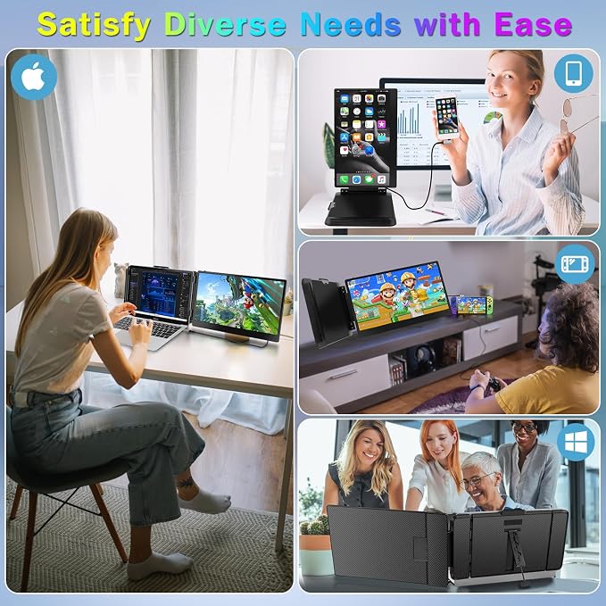 2023 Upgraded S1 14” Portable Monitor for Laptop Screen Extender Monitor 1080P FHD IPS Dual Laptop Monitor Extender Plug and Play Type-C/HDMI for 13-17.3inch Laptop(Windows,Mac,Android, Dex)