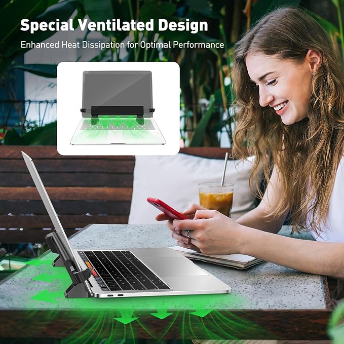 AboveTEK MacBook & Surface Laptop Locking Station with Combo Lock Cable, Anti Theft Folding Security Laptop Desk Mount, Adjustable & Portable, Fits 12"-16" Laptops/Notebooks (Black)