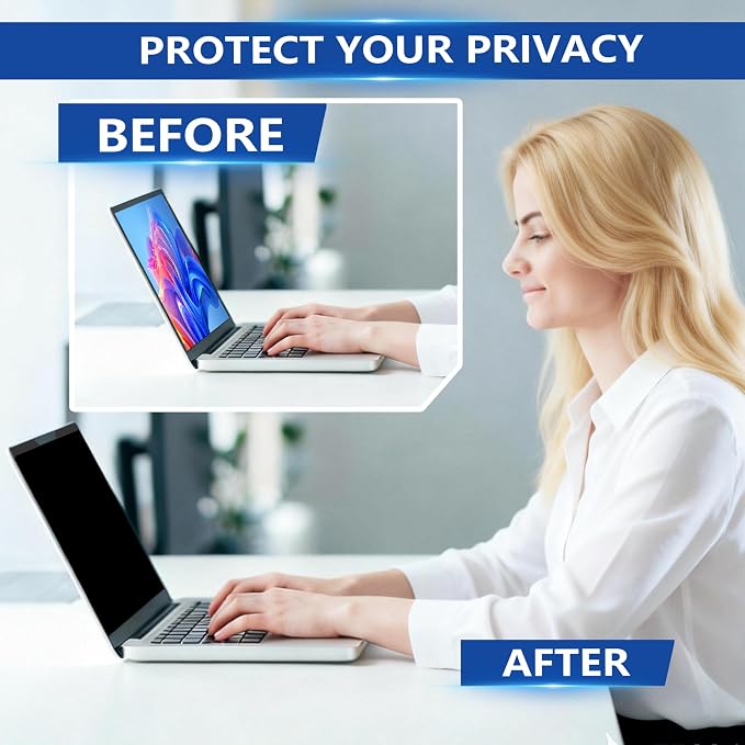 Magnetic Laptop Privacy Screen 16 Inch 16:10, Removable Computer Privacy Filter Shield and Anti Glare Blue Light Screen Protector, Compatible with HP Dell Acer Asus Samsung Lenovo ThinkPad