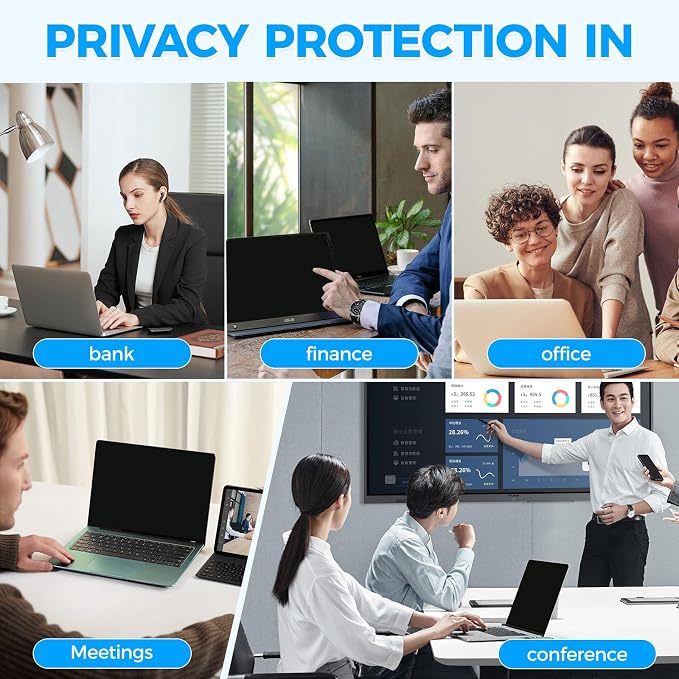 Magnetic Laptop Privacy Screen Filter 14 inch for 16:10 Widescreen Computer Monitor, Removable Anti Blue Light Privacy Shield, Anti-Glare Protector