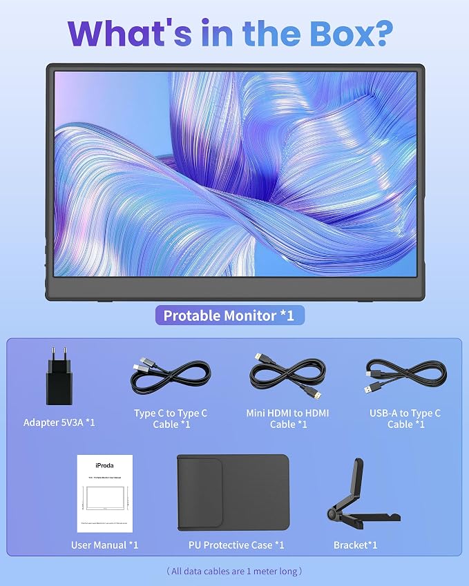 15.6" Wireless Portable Monitor, FHD 1080P IPS Travel Monitor for Laptop, Built-in G-Sensor, USB-C & HDMI, Foldable Stand, PU Protective Case, VESA Mount, Blue Light Protection