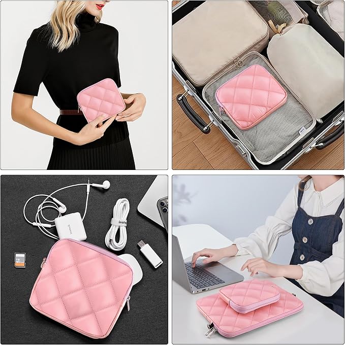 Puffy Quilted Travel Cable Electronic Organizer for Accessories Laptop MacBook Power Adapter, Wireless Mouse, for iPhone Charger, Cellphone, Power Bank