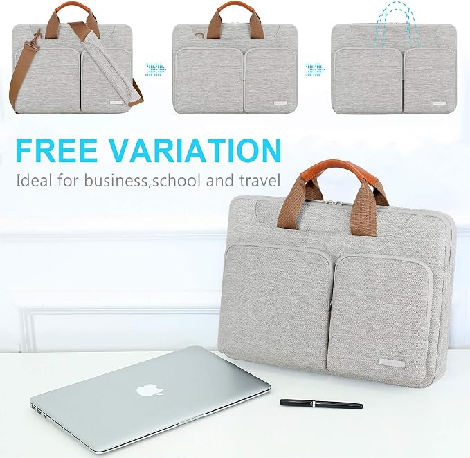 Lacdo 360° Protective Laptop Shoulder Bag, 14 Inch Laptop Sleeve Case for HP Lenovo Dell ASUS Acer Chromebook 14, HP Stream, Dell Inspiron, Lenovo IdeaPad, Acer Spin, ASUS ZenBook Computer Bag, Gray