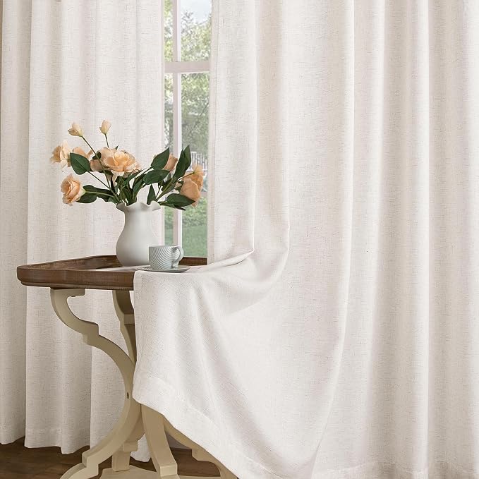 Memory Trained Pinch Pleated Curtains 108 Inches Long, Viral Linen Pinch Pleat Sheer Curtains with Ring Hooks&Clips for Track System Living Room, Natural Light Filtering Privacy Curtain 2 Panel Set