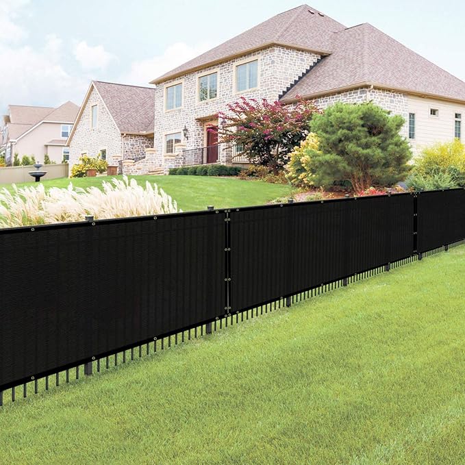 E&K Sunrise 4' x 83' Privacy Fence Screen with Grommets, Outdoor Windscreen Fence Covering Privacy Screen UV Blockage for Backyard Garden Patio, Zip Ties Included (Black)
