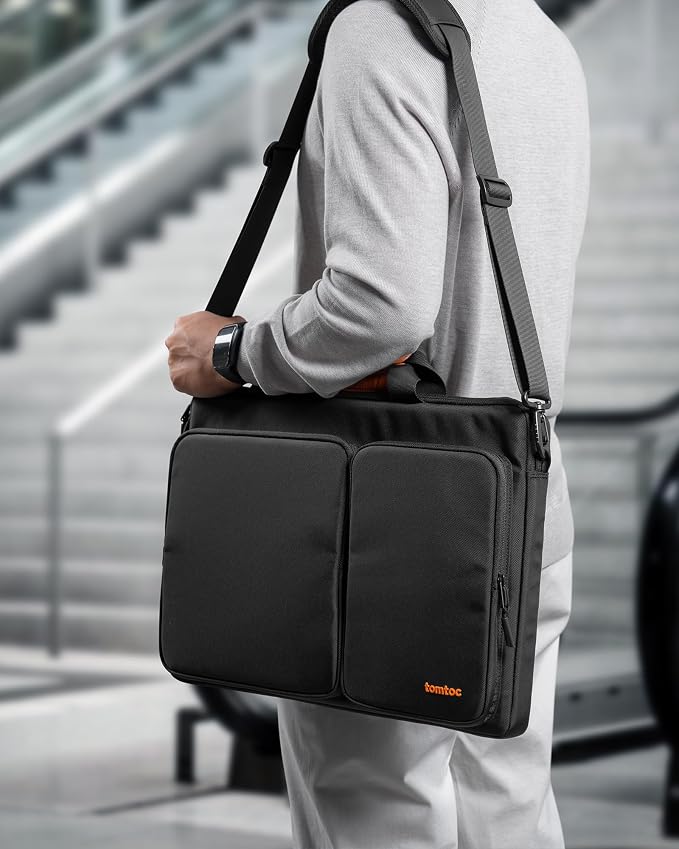 tomtoc 360 Protective Laptop Shoulder Bag compatible with The New Razer Blade Pro 17, HP Envy Laptop 17 Inch, Dell Inspiron 17 3000, ASUS ROG Zephyrus S 17.3 Inch, Notebook Bag with Accessory Pocket