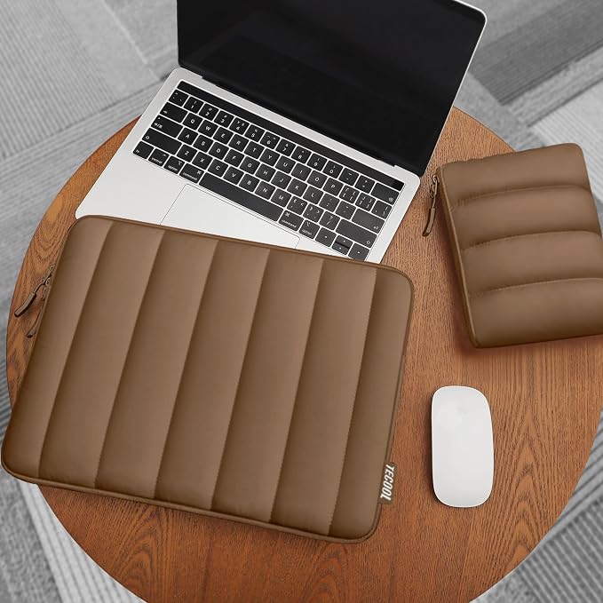 TECOOL Puffy Laptop Case 13.3 inch,13-13.3 inch Laptop Sleeve for MacBook Air 13 inch M5(2026) M4 M3 M2 M1,Macbook Neo 13 A18, Mac Pro 13/Mac Pro 14 M5 Waterproof Notebook Sleeve with Small Case,Brown