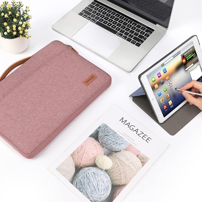 DOMISO 17 inch Laptop Sleeve Protective Case Cover Compatible with 17-17.3 inch HP Dell ASUS Lenovo Chromebook,Waterproof Computer Cases Bag with Handle,Pink