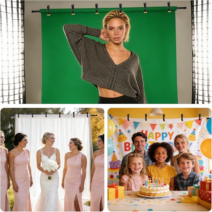 Green Screen BackdropKit, 8 * 5FT Metal Base Photo Studio Support System, Adjustable Backdrop Frame for Video Shooting, Live Streaming, Photo Studio, Content Creation and Virtual Backgrounds