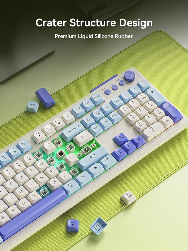 Wireless Keyboard and Mouse Combo, RGB Backlit Rechargeable 2000 mAh Battery, Wireless Computer Keyboards, Tri-Mode Bluetooth/2.4GHz/USB-C Custom Creamy Keyboard, RGB Backlit Media Knob