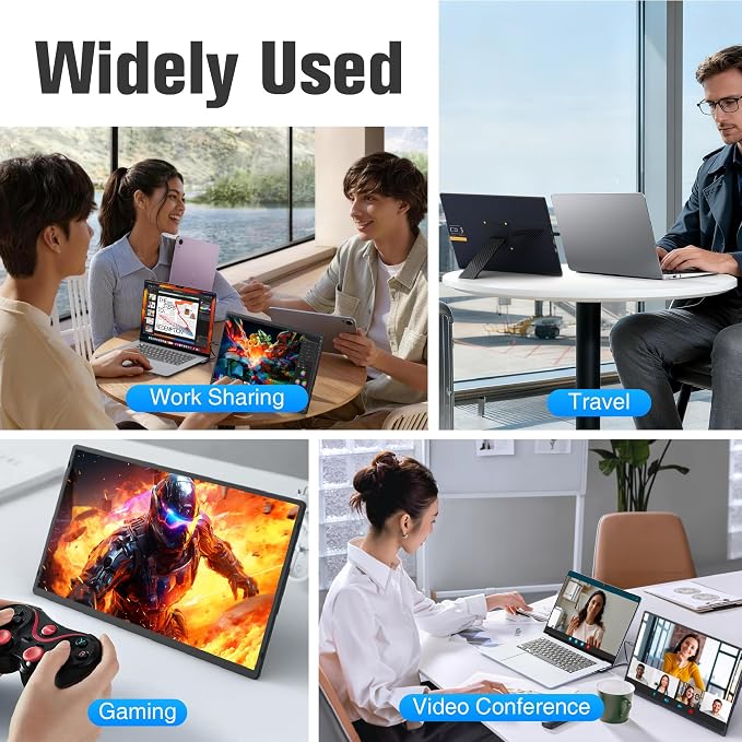 16 Inch Portable Monitor for Laptop, 1200P FHD Dual Monitor Extender with VESA Magnetic Stand, External Travel Display for Mac PC Phone