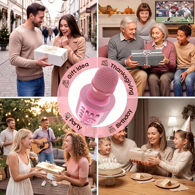 BONAOK Wireless Bluetooth Karaoke Microphone,3-in-1 Portable Handheld Karaoke Mic Speaker Machine Home Party Birthday for All Smartphones Q37 (P-Ink)