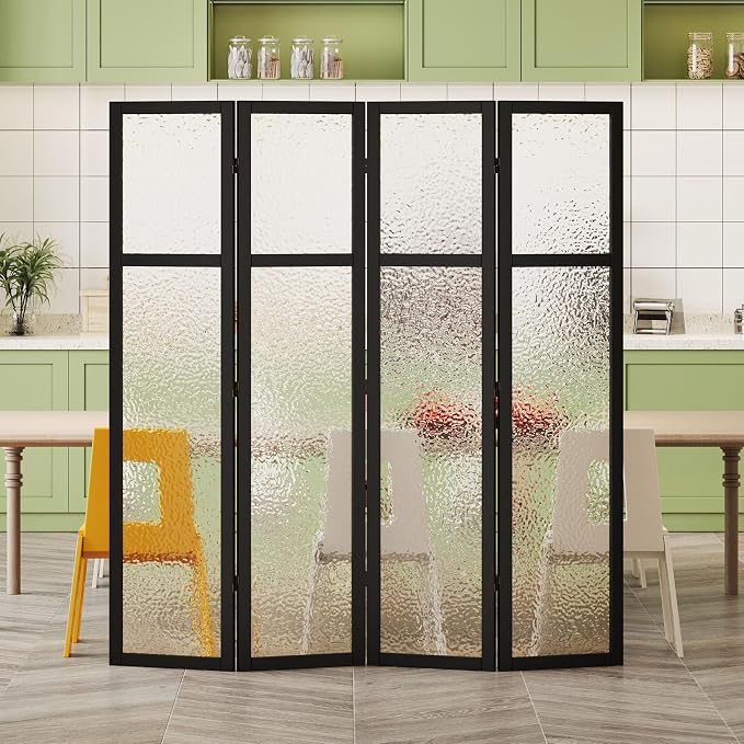 Acrylic Room Divider,4-Panel Freestanding Partition Screen, Frosted Translucent Privacy Panel - Lightweight Modern Divider for Home Office Studio (Black, 4 Panels)