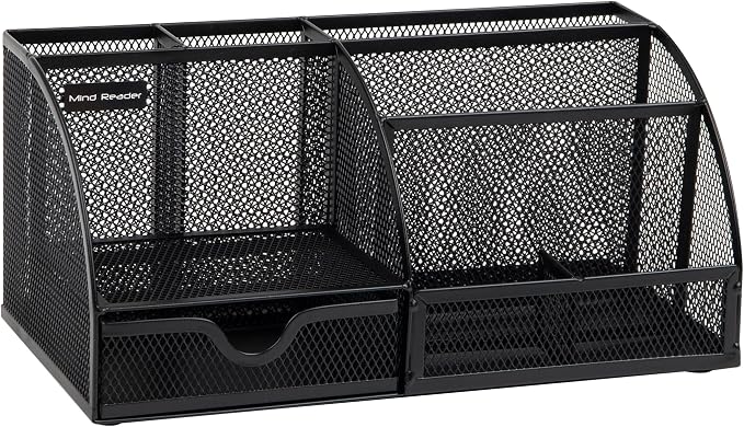 Mind Reader 7-Compartment Desktop Organizer, File & Accessory Storage, Metal Mesh Office Organizer for Desk, Workspace, Mail, Black