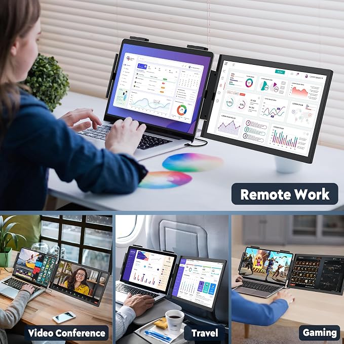 KEEPTIME Laptop Screen Extender, 14" 1080P IPS Laptop Monitor Extender for 14"-16" Laptops, with USB-C/HDMI Port, Plug and Play Portable Monitor for Windows/Mac/Android/Switch/PS5