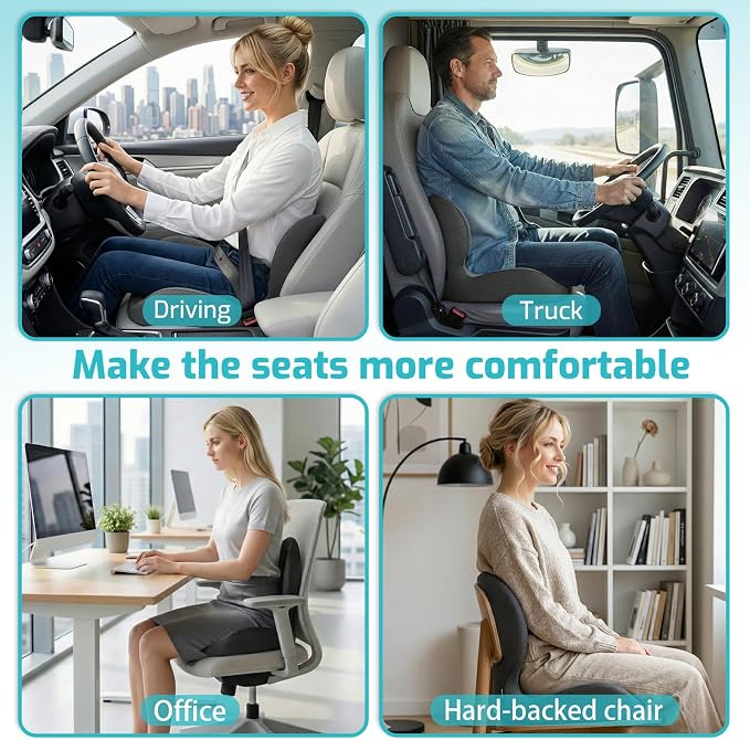 Ergonomic Seat Cushion,Office Chair Cushion with Lumbar Support Pillow,Car Orthopedic Seat Cushions,Designed for Sciatica,Tailbone,Back Pain Relief,for Office,Car,Truck,Home,Desk Chair