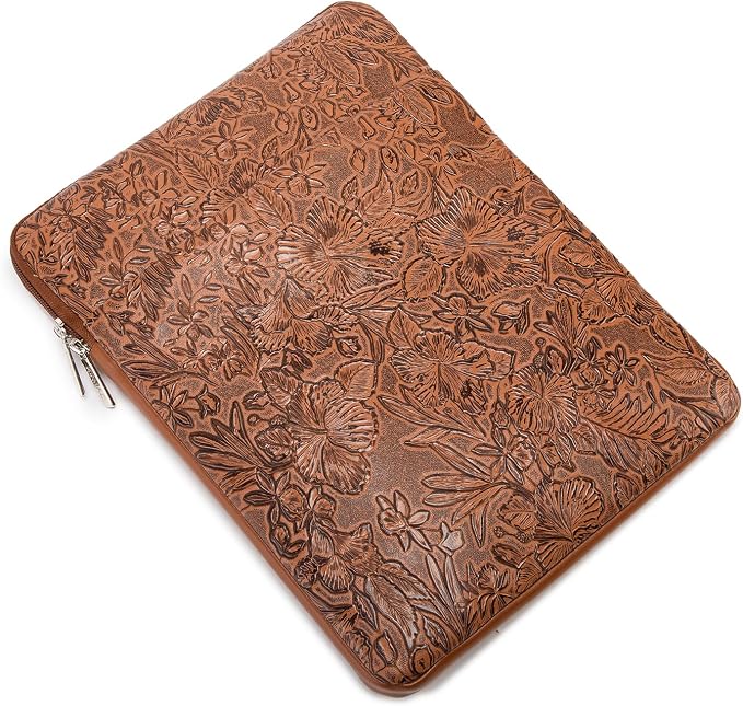 Kinmac 360° Protective Vertical Laptop Sleeve Case Cover Bag (Coffee Flower PU, 15.6 inch-16 inch)