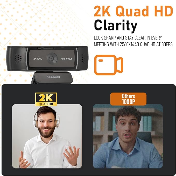Sentinel 2K Webcam for PC with Microphone, Touch Control, Autofocus, Privacy Shutter & 360° Adjustable | Camera for Computer, Laptop & Mac | USB Video Streaming for Zoom/Skype/Google Meet/Team