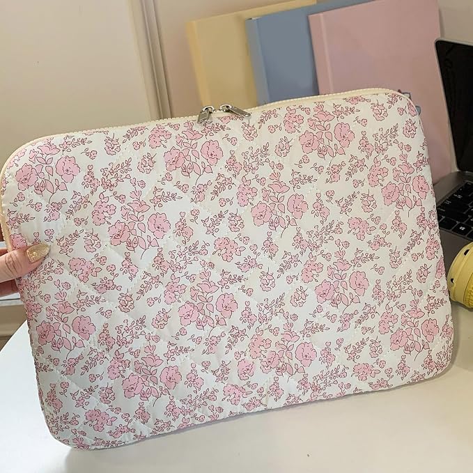 Puffy Laptop Sleeve 13-15.6 Inch Corduroy Quilted Laptop Protective Case Cute Floral Computer Sleeve Protective for MacBook
