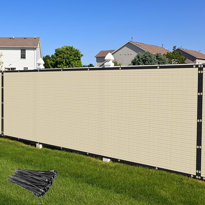 Privacy Fence Screen 6' x 6' Fencing Cover Heavy Duty Mesh Windscreen Cloth for Outdoor Garden Patio Backyard Chain Link Fence Beige