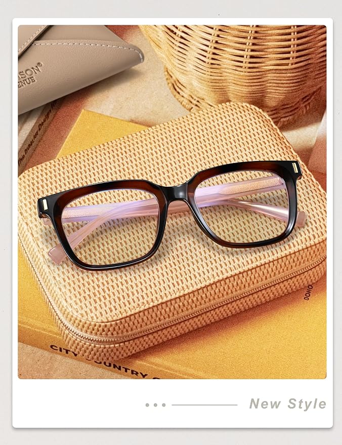 Madison Avenue Trendy Sqaure Blue Light Blocking Glasses for Women with Case, Stylish Anti Glare Glasses for Computer
