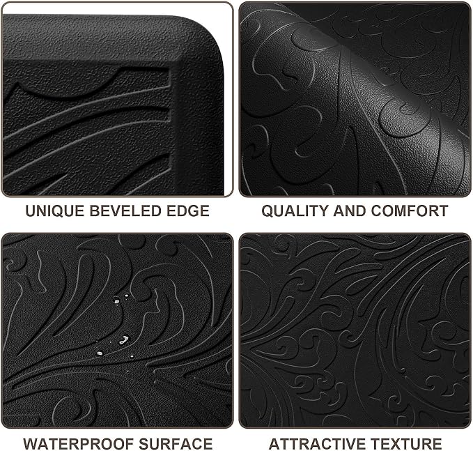 KMAT Kitchen Mat Cushioned Anti-Fatigue Waterproof Non-Slip Standing Mat Ergonomic Comfort Rug for Home,Office,Sink,Laundry,Desk 17.3" (W) x 28"(L),Black